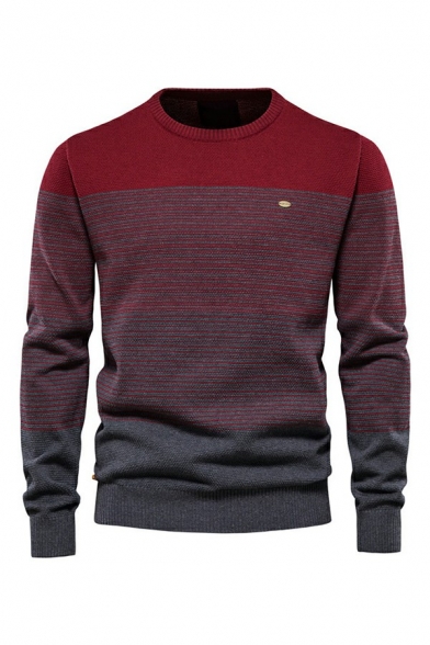 Men's Creative Sweater Color Panel Long Sleeve Crew Neck Fitted Sweater