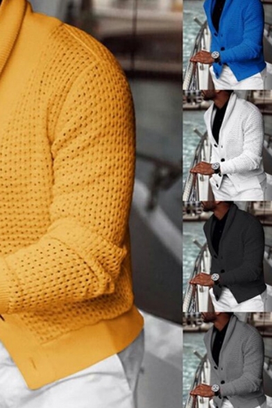 Popular Men's Cardigan Sweater Solid Color Long Sleeves Shawl Collar Slim Fit Cardigan Sweater