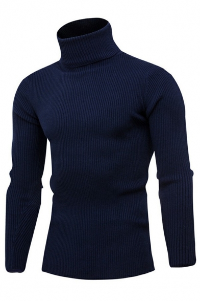 Simple Men's Sweater Pure Color High Neck Long Sleeves Slim Fitted Sweater