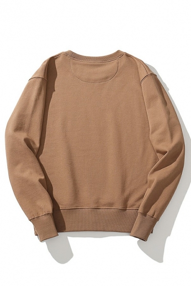 Basic Mens Sweatshirt Solid Color Long Sleeves Round Neck Regular Fit Sweatshirt