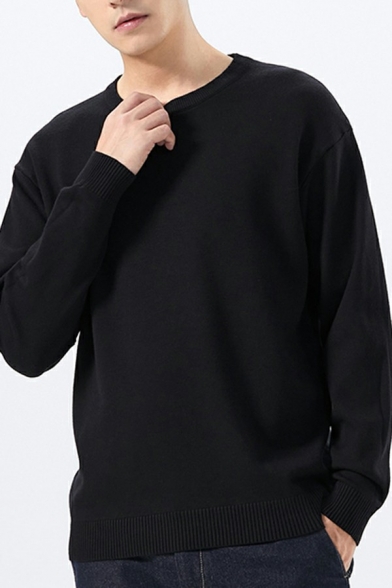 Basic Sweater Whole Colored Long Sleeves Round Neck Regular Fitted Pullover Sweater for Men