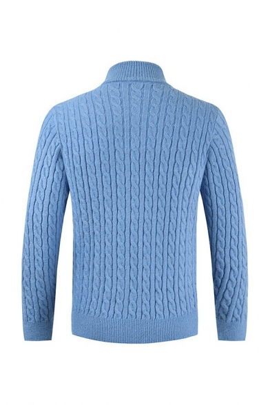 Casual Men's Sweater Solid Color Mock Neck Zip Detail Long Sleeve Slim Fit Pullover Sweater
