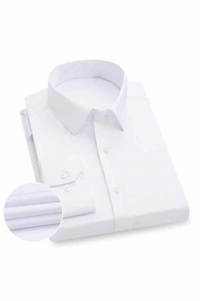 Casual Plain Men's Shirts Turn-Down Collar Button Closure Long Sleeve Slim Fit Shirts