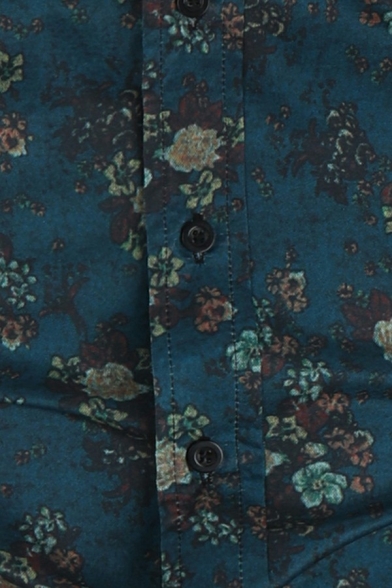 Edgy Mens Button Shirt Floral Pattern Long Sleeve Turn down Collar Regular Fit Shirt