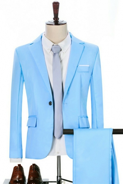 Elegant Suit Set Button Up Front Pocket Lapel Collar Long Sleeves with Pants Slim Fit Blazer Set