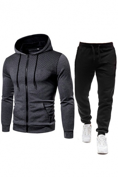 Fashion Mens Co-ords Ombre Print Drawstring Zipper Placket Hoodie & Pants Slim Fitted Co-ords