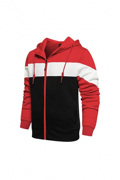 Hot Boys Hoodie Contrast Color Relaxed Fitted Long-Sleeved Hooded Zip Closure Drawcord Hoodie