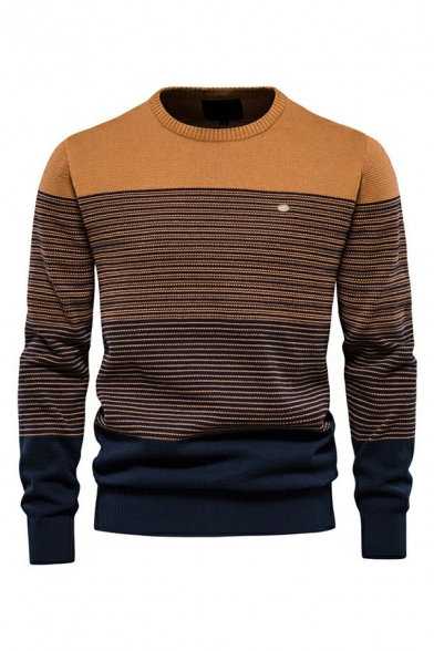 Men's Creative Sweater Color Panel Long Sleeve Crew Neck Fitted Sweater