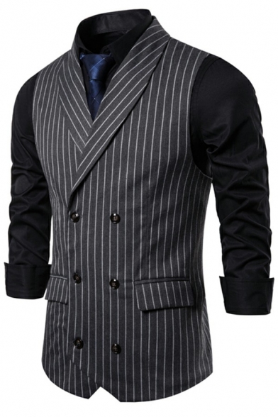 Men's Fashionable Suit Vest Stripe Printed Sleeveless Lapel Collar Button Closure Regular Fitted Suit Vest