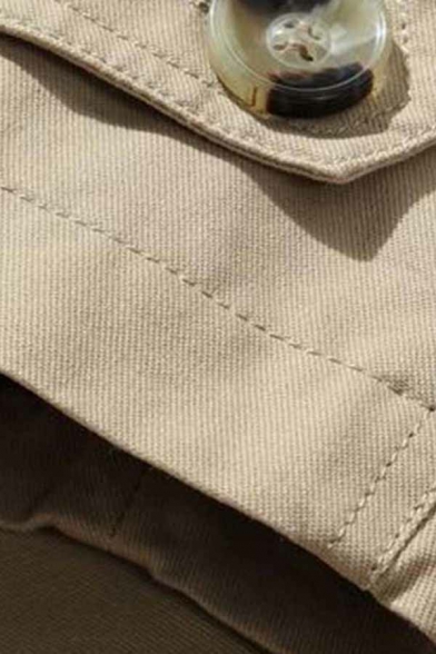Modern Plain Mens Trench Coat Lapel Collar Button Fly Epaulette Welt Pockets Slim Fit Trench Coat