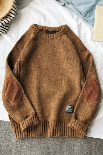 Simple Men's Sweater Solid Color Crew Neck Long Sleeve Regular Fitted Pullover Sweater