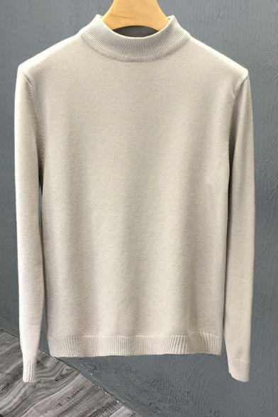 Trendy Men's Sweater Plain Mock Neck Long Sleeves Slim Fit Pullover Sweater