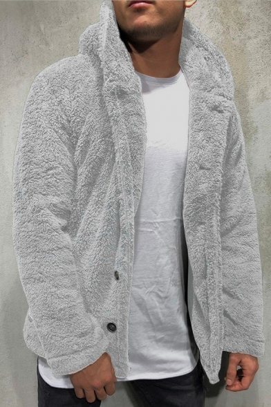 Urban Plain Cardigan Button Closure Long Sleeves Relaxed Fit Hooded Cardigan for Men