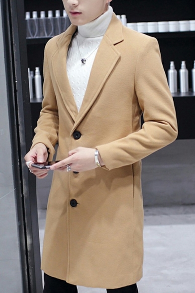 Vintage Men's Coat Solid Single Breasted Lapel Collar Long Sleeve Long Length Coat