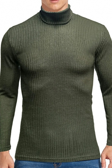 Casual Men's Sweater Pure Color High Neck Long Sleeves Slim Fit Pullover Sweater