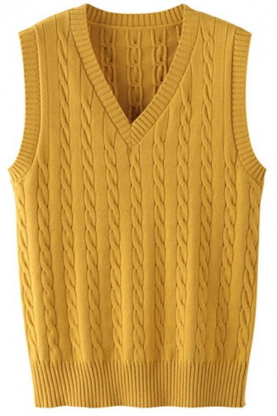 Casual Mens Knit Vest Pure Color Sleeveless V-Neck Regular Fit Vest