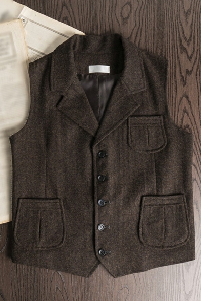 Comfortable Men's Vest Lapel Collar Button Up Front Pocket Sleeveless Slim Fit Vest