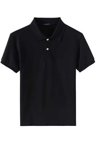 Comfortable Polo Shirt Solid Color Button Placket Slim Fitted Short Sleeve Polo Shirt for Men