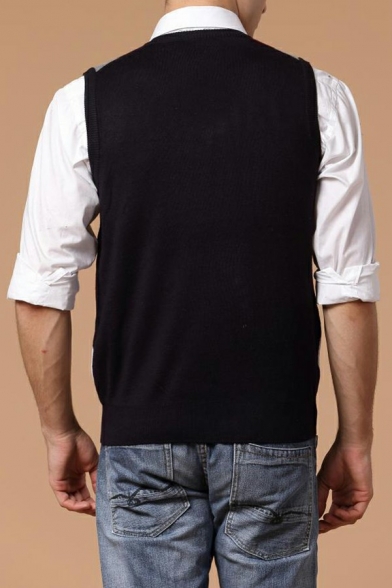Edgy Men's Waistcoat V-Neck Plaid Print Sleeveless Slim Fit Waistcoat for Men