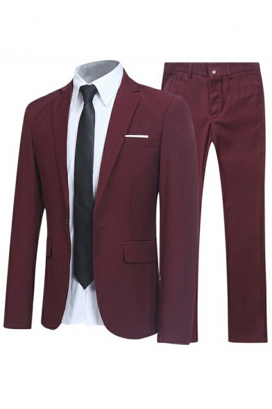 Edgy Suit Set Solid Flap Pocket Lapel Collar Long-sleeved Zipper Pants Suit Set for Men
