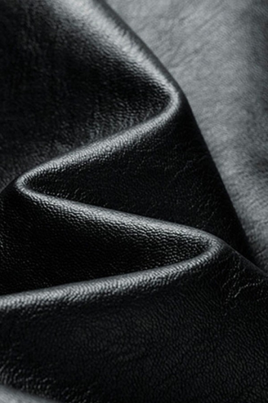 Elegant Mens Leather Jacket Solid Color Long Sleeve Stand Collar Pocket Detail Zip Placket Leather Jacket