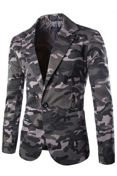 Fancy Camouflage Print Mens Suit Notched Collar One Button Welt Pockets Fitted Blazer