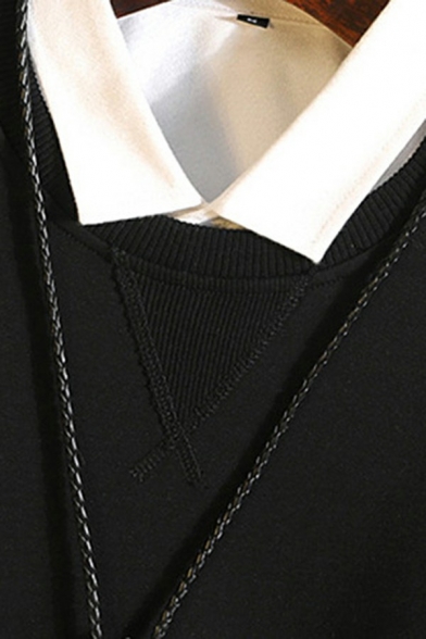 Guys Hot Sweatshirt Contrast Color Panel Long-Sleeved Regular Fitted Round Neck Sweatshirt
