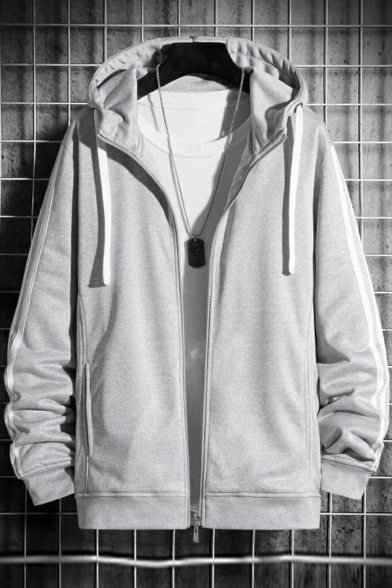 Hot Boys Hoodie Striped Printed Drawstring Loose Fit Long-Sleeved Zipper Hooded Hoodie