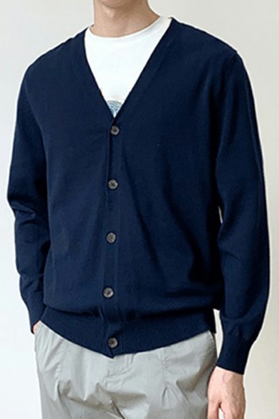 Men Dashing Cardigan Solid Color Button down V-Neck Long-Sleeved Oversize Cardigan