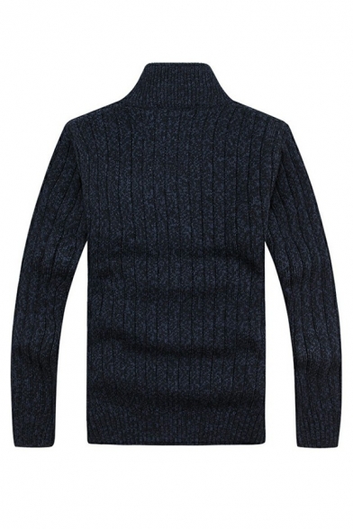 Mens Casual Cardigan Sweater Plain Long Sleeve Stand Collar Zip Closure Regular Fit Cardigan Sweater