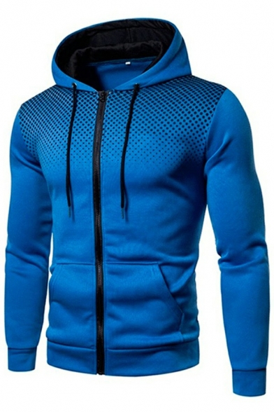 Sporty Men's Hooded Sweatshirt Drawcord Spot Pattern Long Sleeve Slim Fit Hoodie