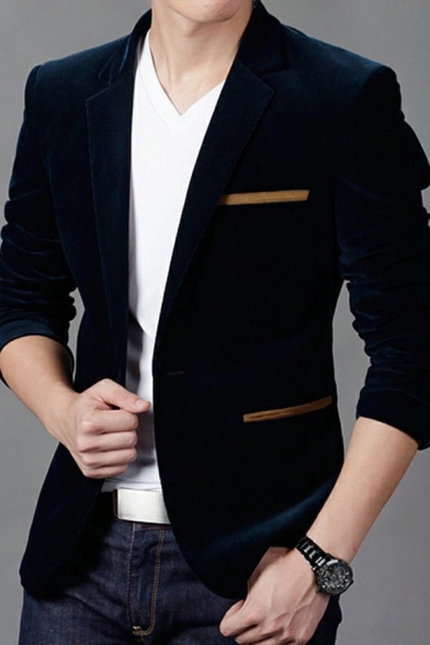 Stylish Blazer Solid Color Suit Collar Chest Pocket Single Breasted Long Sleeves Fitted Blazer for Men