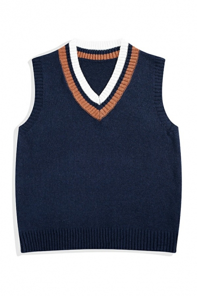 Trendy Mens Vest Stripe Printed V-Neck Sleeveless Regular Fit Sweater Vest