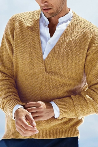 Trendy Sweater Whole Colored V-Neck Regular Long-sleeved Sweater for Men