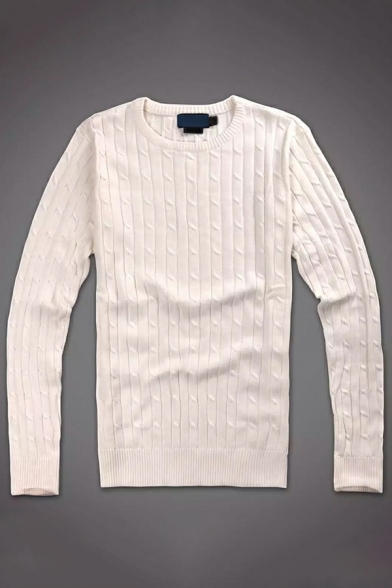 Urban Men's Sweater Plain Crew Neck Ribbed Trim Long Sleeves Loose Fit Pullover Sweater