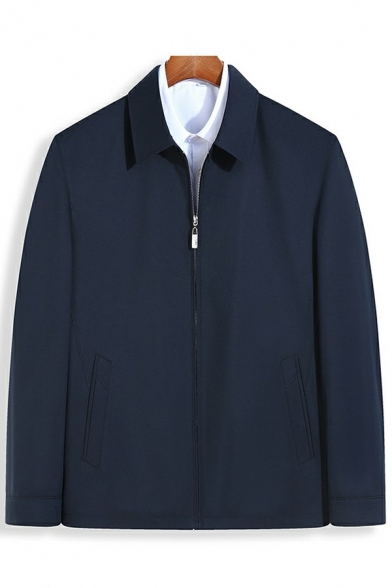 Casual Mens Jacket Zip Closure Spread Collar Pockets Detail Long Sleeve Regular Fitted Jacket