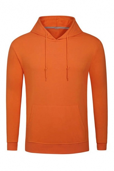 Daily Mens Hoodie Pure Color Long-Sleeved Rib Cuffs Loose Fit Hoodie