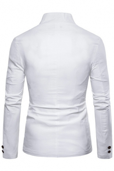 Fancy Blazer Plain V-Neck Flap Pocket Single Breasted Long Sleeve Slim Fitted Blazer for Men