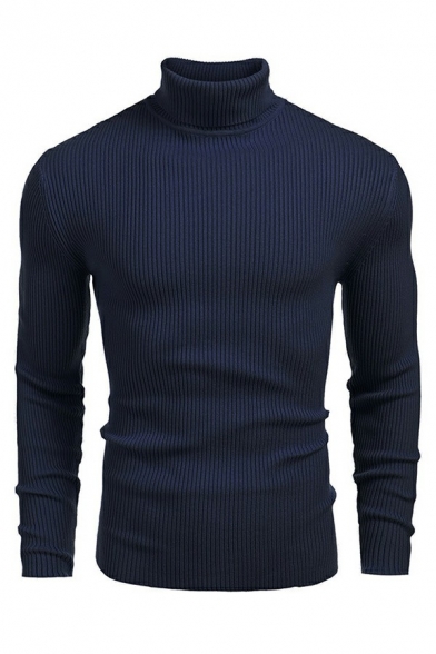 Fancy Pullover Pure Color Long-sleeved Slim Fit High Neck Pullover for Guys