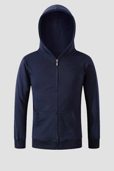 Fashionable Hoodie Solid Zip Fly Side Pocket Long-sleeved Relaxed Hoodie for Men