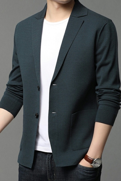 Guys Creative Cardigan Plain Pocket Detailed Lapel Collar Relaxed Long Sleeves Button Up Cardigan