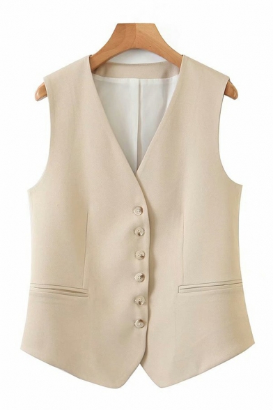 Guys Fancy Vest Solid V-Neck Button Placket Pocket Suit Vest
