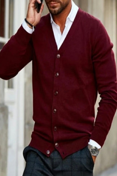 Men Casual Cardigan Plain V-Neck Button down Long Sleeve Loose Fit Cardigan