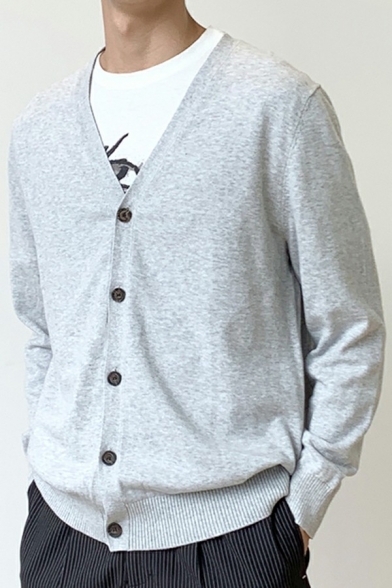 Men Dashing Cardigan Solid Color Button down V-Neck Long-Sleeved Oversize Cardigan