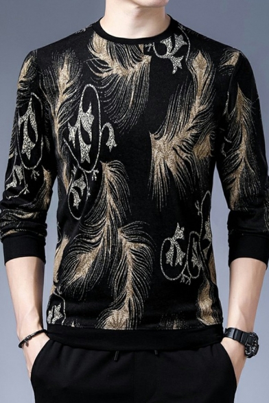 Men's Trendy Sweatshirt Printed Long Sleeves Round Neck Slim Fit Sweatshirt