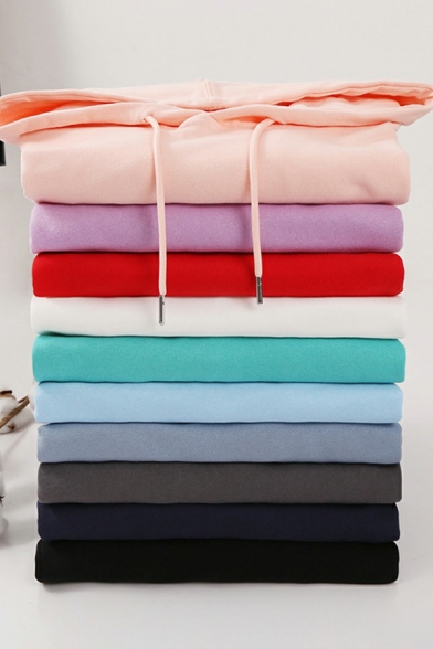 Men Stylish Hoodie Whole Colored Pocket Decoration Baggy Long-Sleeved Hooded Drawcord Hoodie