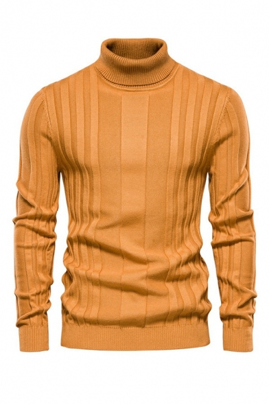 Men Trendy Sweater Stripe Pattern High Collar Rib Cuffs Long-Sleeved Slim Fitted Sweater