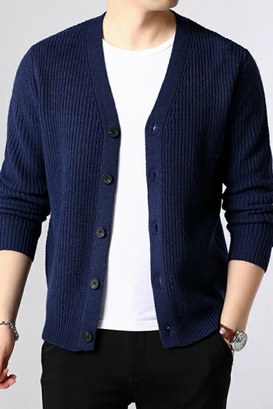 Modern Guys Cardigan V-Neck Long Sleeve Button Closure Regular Fit Cardigan