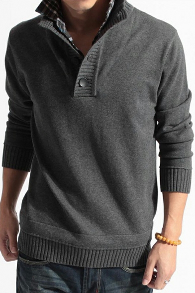 Stylish Mens Sweater Fake Two Piece Long Sleeves Stand Collar regular Fit Sweater