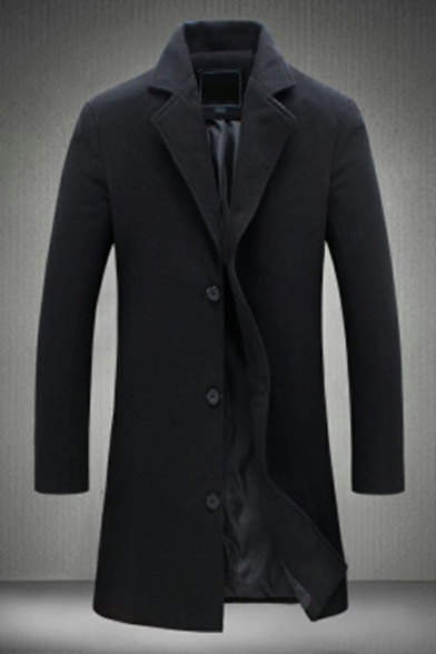 Boy's Fashionable Coat Solid Lapel Collar Relaxed Long Sleeves Button Closure Pea Coat